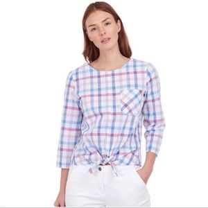 Barbour Harborside Plaid Tie Front Cotton Top Size US 12